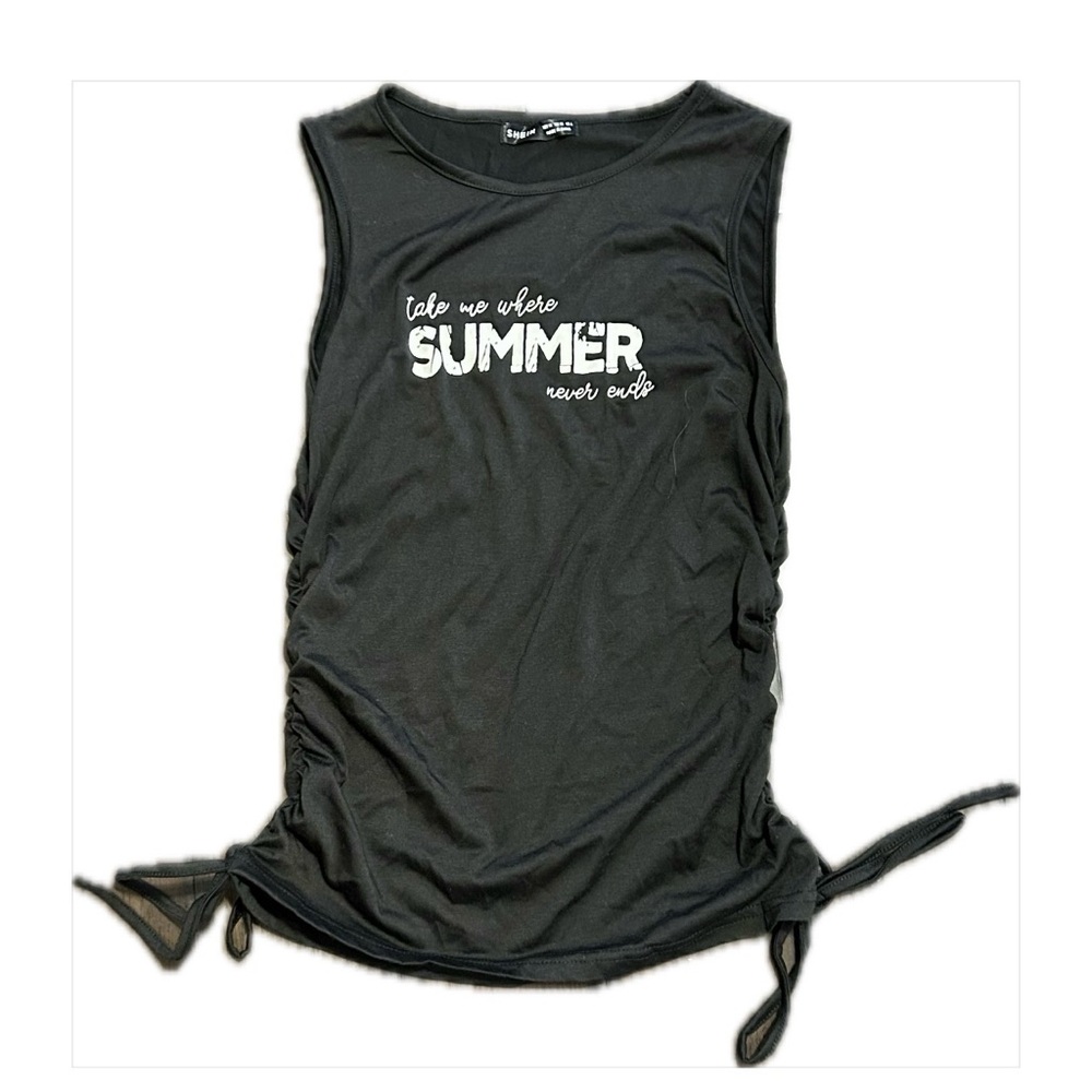 SHEIN Black Ruched Side Summer Graphic Tank Top – Size M